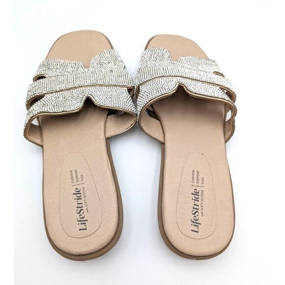LifeStride Royalty Bling Square Toe Slide Sandal Women's Gold Metallic Size 9.5M - Picture 6 of 11